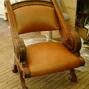 Heritage chair in walnut and damask, freshly upholstered